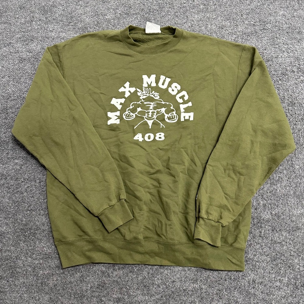 Champion Sweatshirt Mens Size XL Olive Green Max Muscle 408 Graphic Crewneck